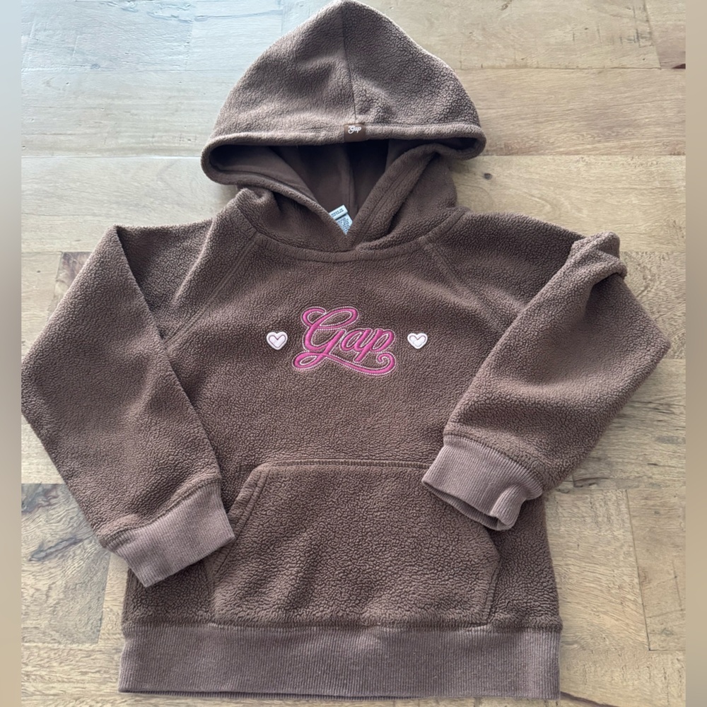 Gap Kids Brown sherpa fleece logo Hoodie size 5